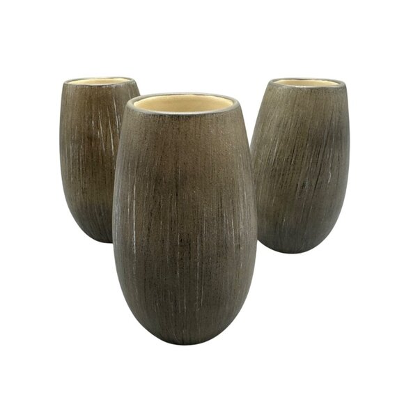 Set Of 3 Brown Ceramic Textured candle holder Glossy Interior Finish Home READ - Picture 1 of 7